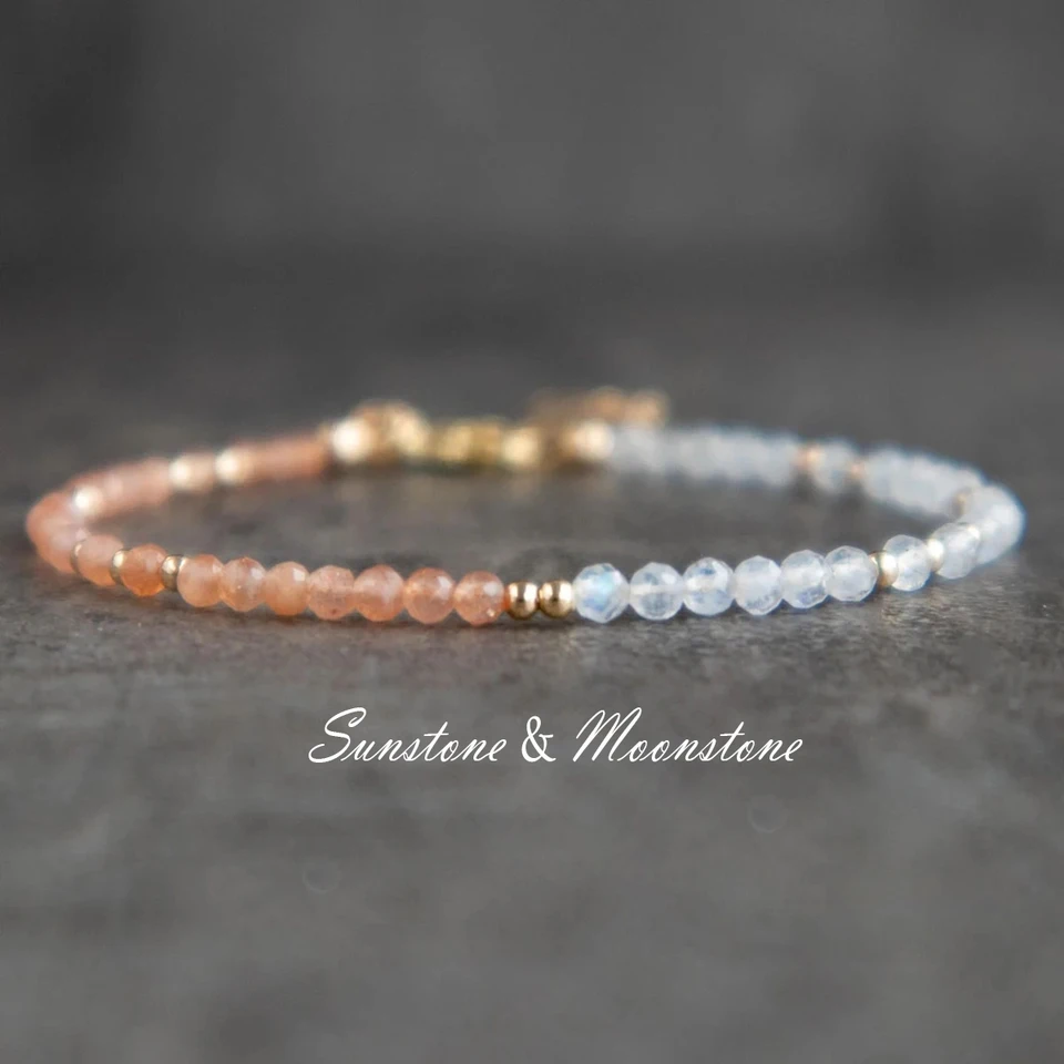 1PC Natural Moonstone a Sunstone náramok Gemstone Gemstone Práce náramky pre ženy Darčeky pre jej slnečné kamene Moonstone šperky