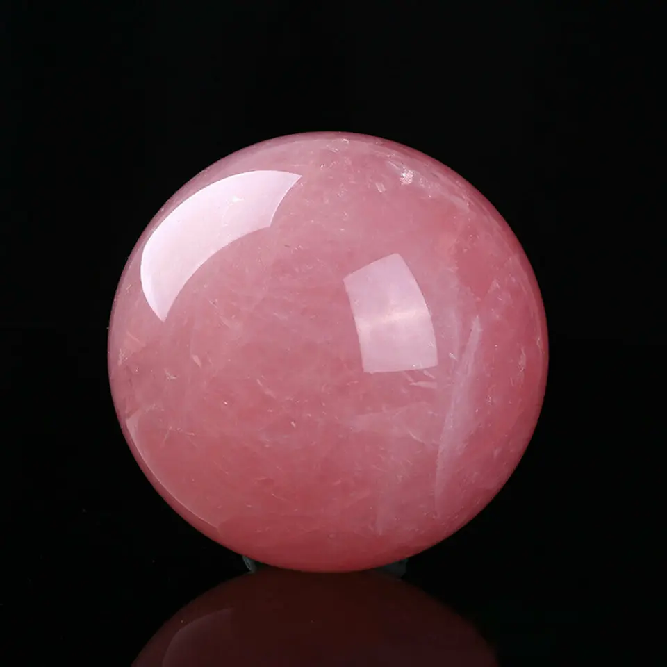 1pc Natural Pink Rose Quartz Magic Crystal Gall Sphere Reiki Healing Gemstone 40-45 mm