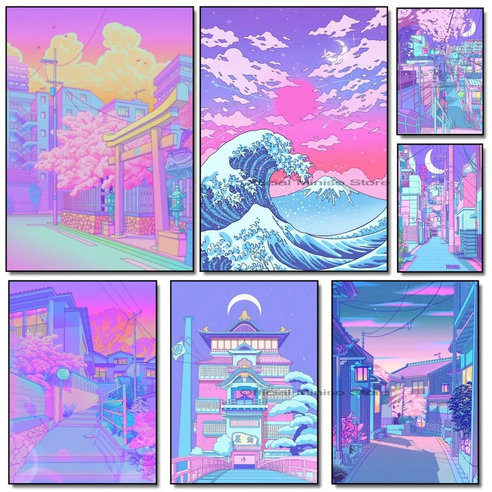 1PC Night City Pop Kjóto japonská krajina plagát Self-útulný umelecký vodotesný papier Coffee kaviareň bar