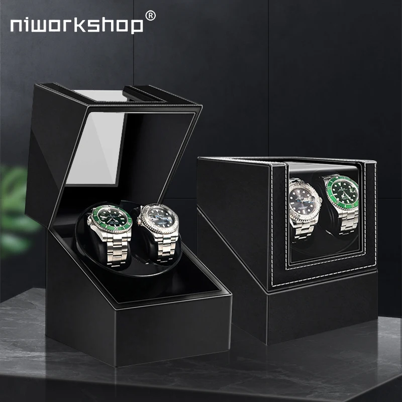 1pc niworkshop 2 sloty automatické sledovanie Watch Winder, Luxury Pu Leather Box s tichým motorom, flexibilný vankúš na hodinky