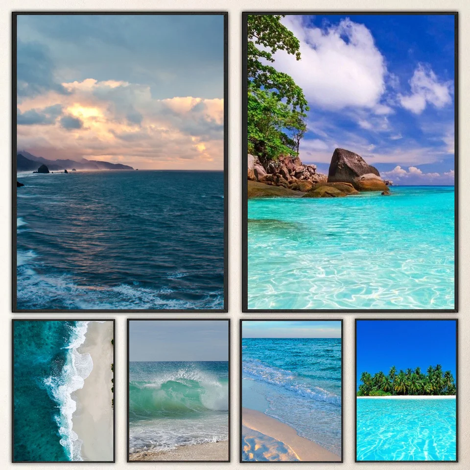 1pc Nordic Beach Sea Ocean Wall Art Art Plagát Self-pasívny umenia vodotesná papierová nálepka kaviareň kaviareň Bar izba Decor