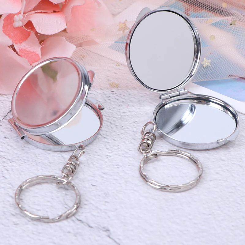 1PC Nové prenosné skladacie zrkadlo z nehrdzavejúcej ocele Kľúčový make -up kozmetické zrkadlo s kľúcím krúžkom