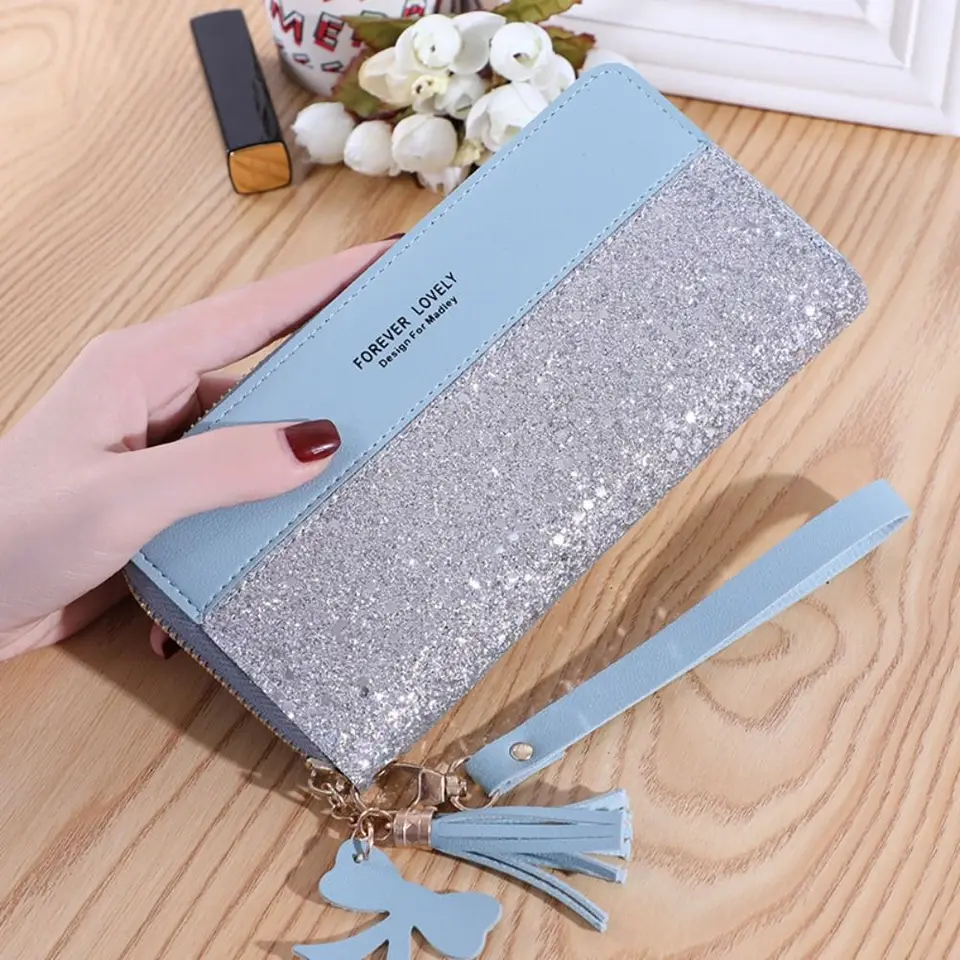 1PC Nový predaj horúcich dámy Glitter peňaženka Dlhá zipsová kabelka Držiteľ telefónu Pase Ženy Elegantná módna spojka kabelka