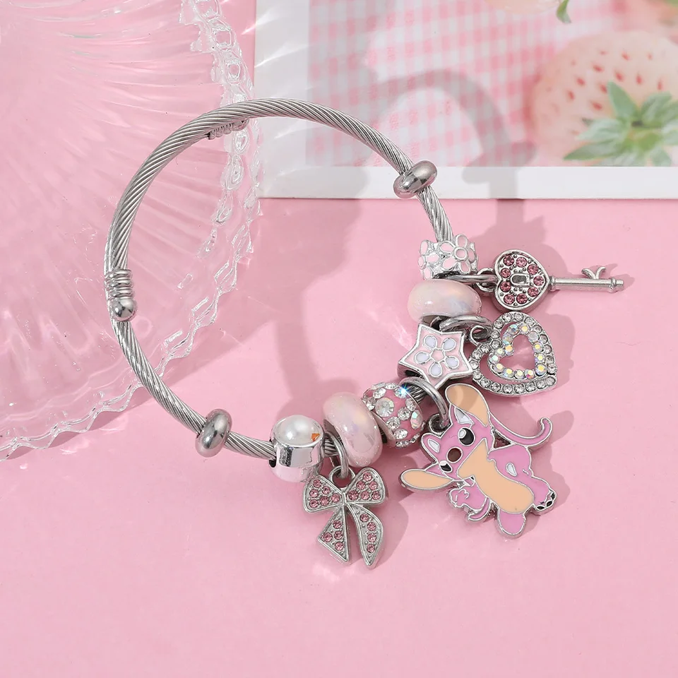 1PC Nový produkt Disney Series Fashion Q roztomilý ružový steh láska kľúča Key Pendant DIY korálkové všestranné náramkové šperky