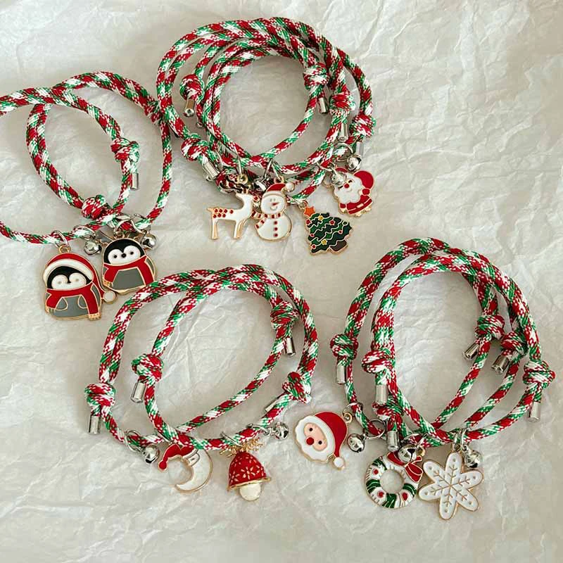 1PC Náhodné vianočné náramky Karikatúra nastaviteľné náramky Vianoce strom Santa Claus Penguin Prívesok Ručné remienok pre pár darčekov