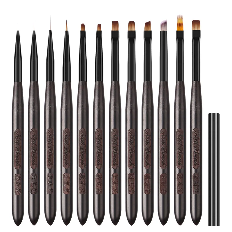 1pc okrúhle drevené rukoväť kreslenie nechtov kresby pre manikúrové čiary maľba gradient UV gél predlžovací staviteľ kreslenie santalového dreva pero