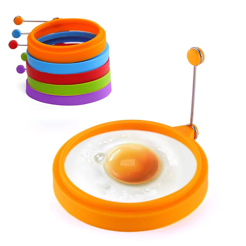 1PC okrúhle vyprážané vaječné plesne Potravina Silikónový vaječný prsteň Fry Omelette Pancake Nepreckost Cooking Tools