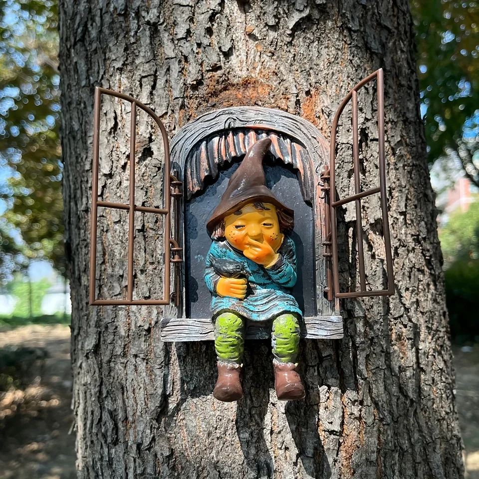 1PC Outdoor Garden Decotion Dwarf Resin Craf Cartoon Socha trpaslíka Sediaca na parapete okna (hrubé balenie)