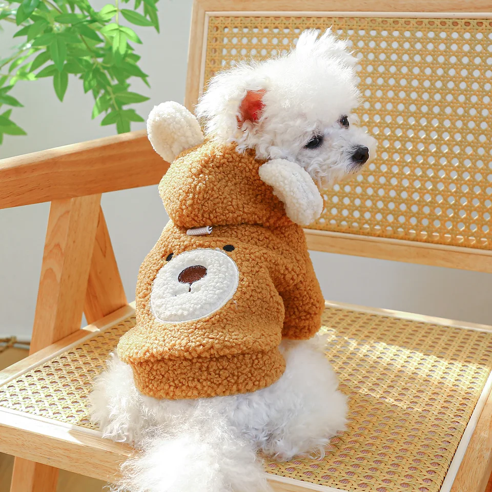 1PC Pet Apparel Cat Autumn Zimná zimná plyšový plyš Zhruba Warm Little Bear Head Coat Hoodie s prackou pre malé stredné psy pre malé stredné psy