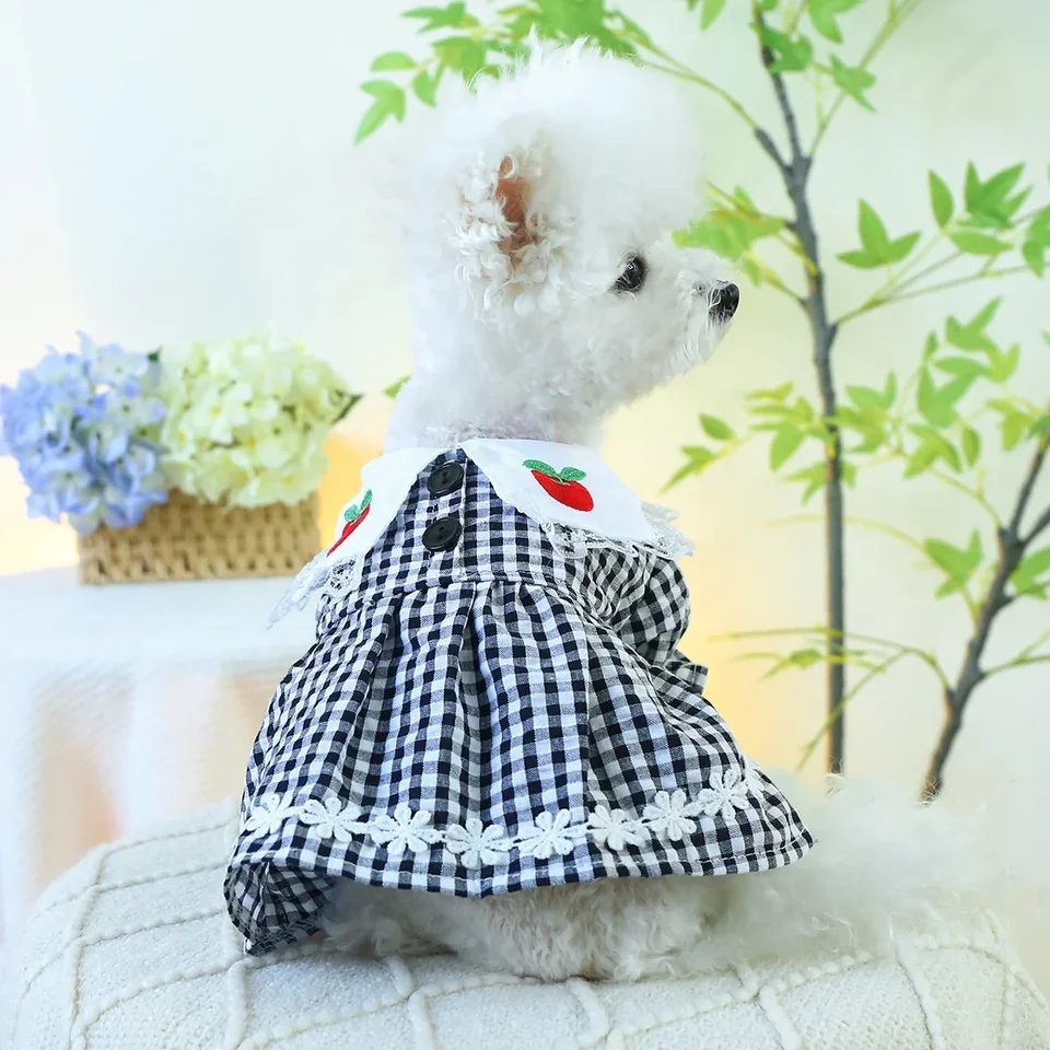 1pc Pet Clothing Cat Spring/leto Thinko čiernej a bielej červenej jablkovej sukne vhodné pre malé a stredné psie psie šaty