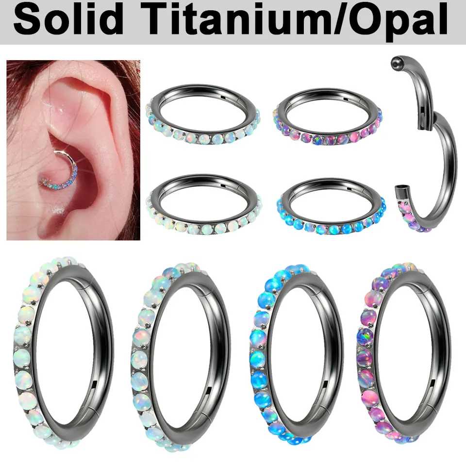 1pc pevná titánová chrupavka na chrupavku náušnice Opal Nose SEPTUM SEPTUM Clicker Helix Conch Tragus Jewelry Labret Piercing 16G