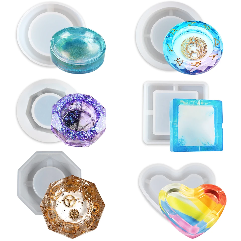 1pc popolník priehľadná pleseň Srdce Square Fold UV Epoxid Silikón Combinácia remeslá DIY Crystal Creative Ashtray Domáca dekorácia