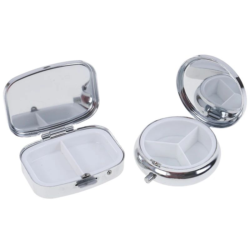1pc prenosné cestovné esenciálne pilulky Spliters Pill Case Cany pre lieky Organizátor Kovová pilulka Box Round Square