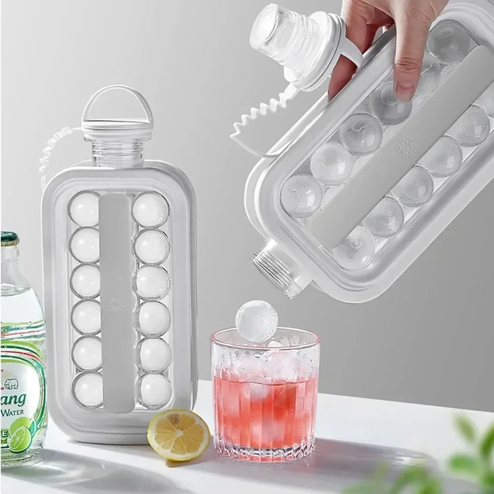 1pc prenosný ľadový guľôčkový výrobca fľaša opakovane použiteľná 2 in 1 okrúhla ľadová kocka na kockové formy pre koktaily s koktailmi v kuchyni Kuchynský bar zmrzlina Nástroje