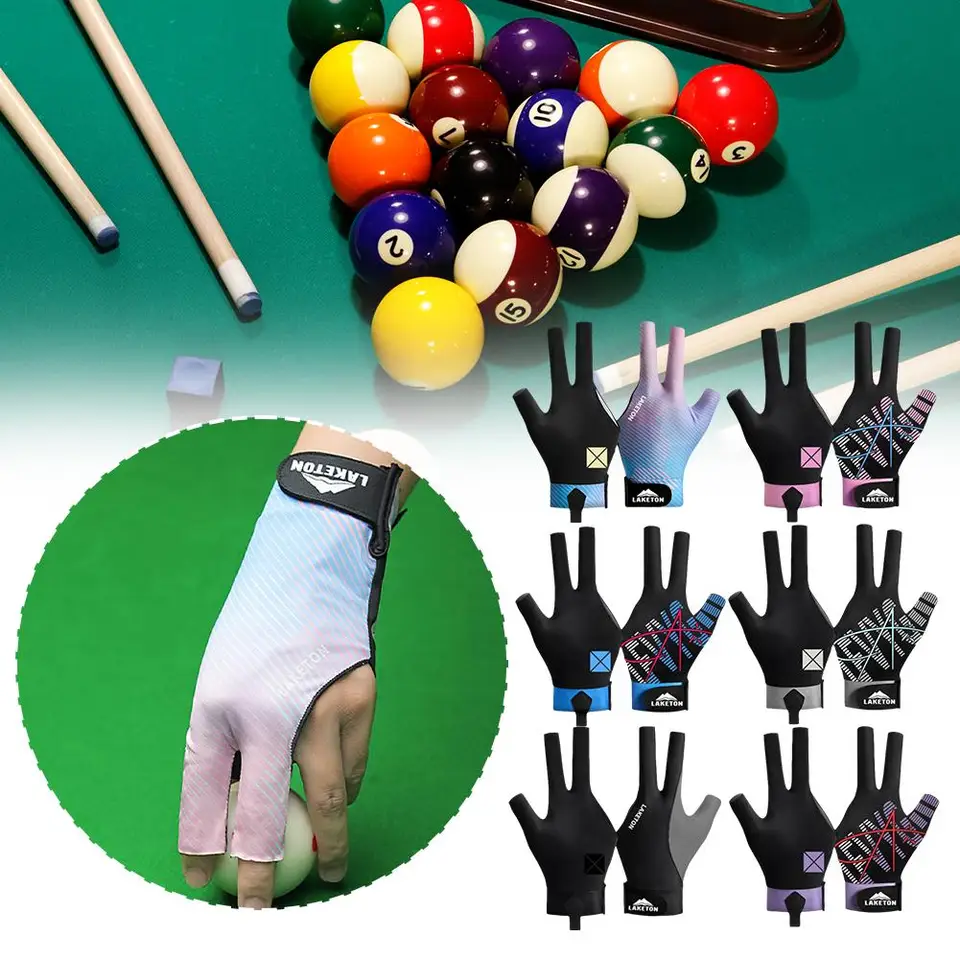 1PC Profesionálne biliardové rukavice snooker ľavá ruka rukavice tenis non-skĺznutím biliardového nastaviteľného tréningu tri FI S9x9
