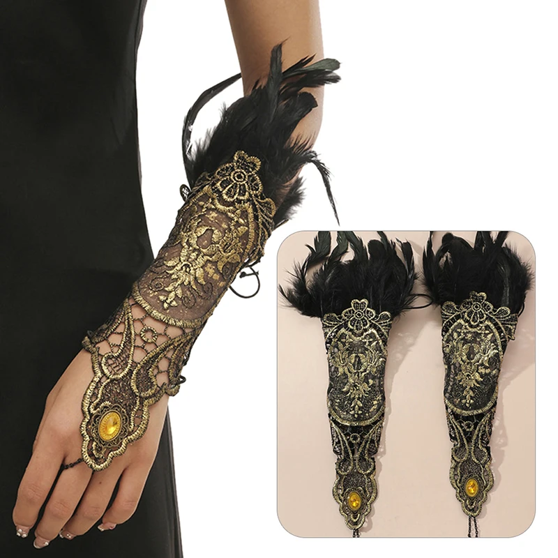 1pc prírodné perie gotické čipky s čipkou Spojky bez prstov Rukavica Arm Warper Party Party Halloween Sexy doplnky