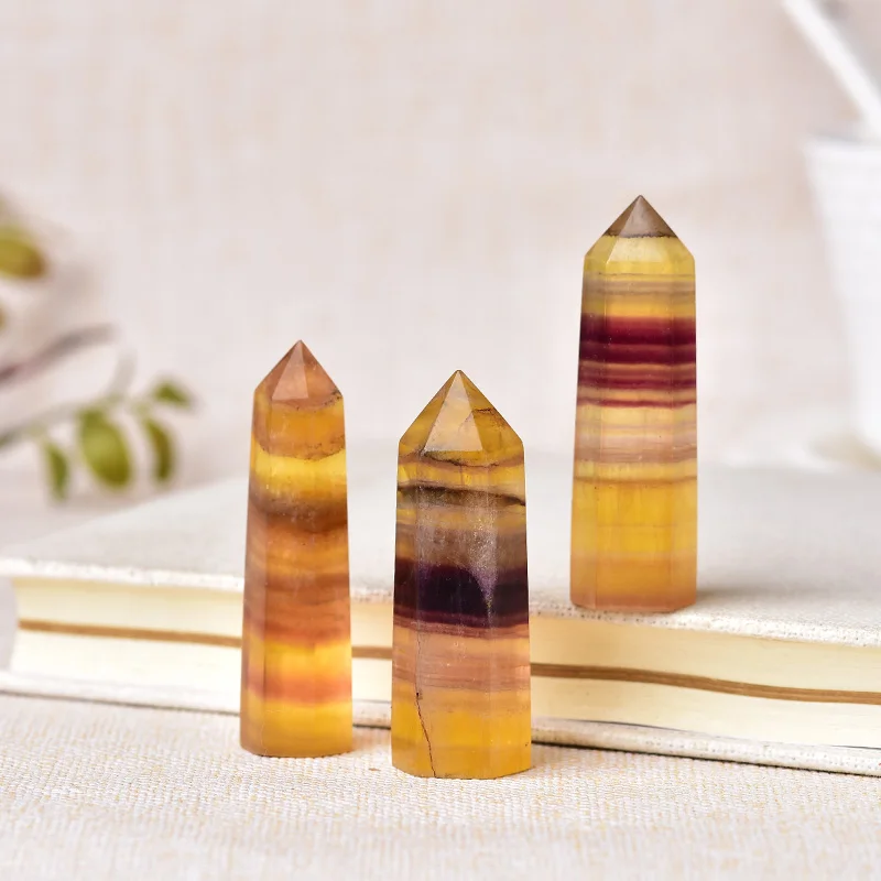 1pc prírodný krištáľový žltý fluorit liečivý kamenný meditácia Reiki Obelisk Quartz Tower Wand pre darček minerálnych domovov