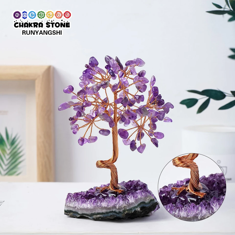 1pc prírodný kryštálový ametyst strom ručne vyrobený strom života reiki liečivý rockový minerálny exemplár domáce dekorácie Darčeky suveníny