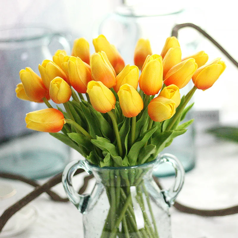 1PC PU Mini tulip Umelý hodvábny kvet Svadobná domáca výzdoba