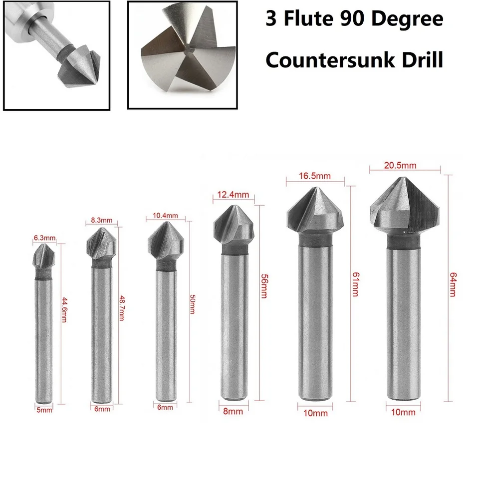 1pc pulzunk bit bit 3-flute vysokorýchlostná oceľ 90-stupňová fenomerová fóra pre drevené kovové otvor vŕtacieho nástroja 6.3-20,5 mm