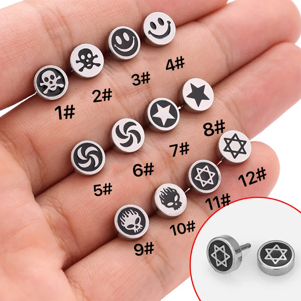 1pc punk malé čierne náušnice pre ženy Men z nehrdzavejúcej ocele hviezda okrúhle náušnice módne šperky Stud