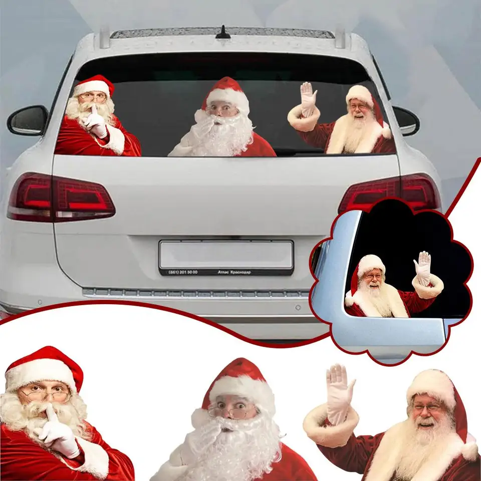 1PC Realistické Santa Claus Wall Sticker Vianočné auto It veselé povedzme obtisky rok dole, ahoj) Nové okno 2024 (Shh, choď zadný U2G9