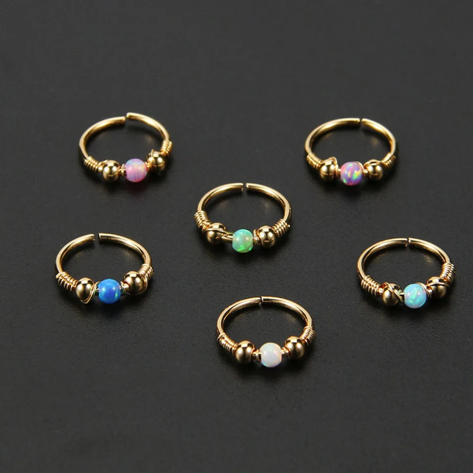 1pc retro okrúhle guľôčky nosný prsteň cvok uši nosné obruč Hoop Body ružové zlato strieborná farebná klenutá piercing šperky do náušníc
