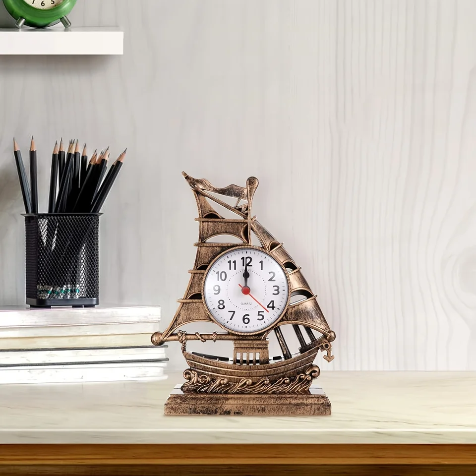 1pc retro plachetnica budík, námorná loď Figury Time Clock, Lucky stolové stoly, nočná stolová dekorácia