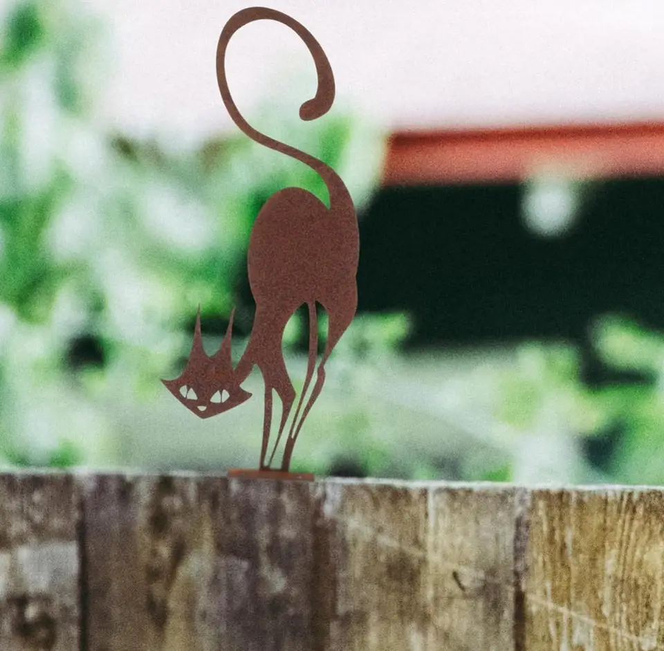1PC Rusty Séria kovaných železných remesiel Cat Halloween Ozdoby Outdoor Garden Sochy Ozdoby pre dekoráciu záhradnej párty