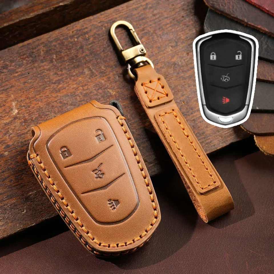1pc ručne vyrábaný kožený automat Key FOB Case Cover Bag Protector vhodný pre Cadillac Key FOB Cover Case ATS XTS XT5 XT4 CT6 XT6