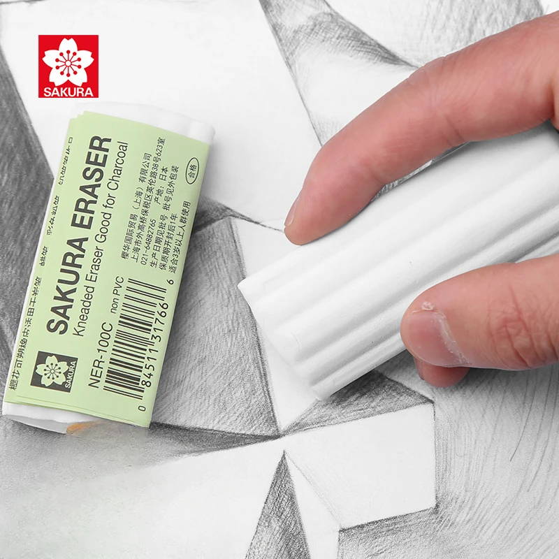 1pc Sakura Geneble Eraser, umelecká kvalita gumy, formovateľná hnutá pre umelecké dielo a drevené uhlie, veľká, biela