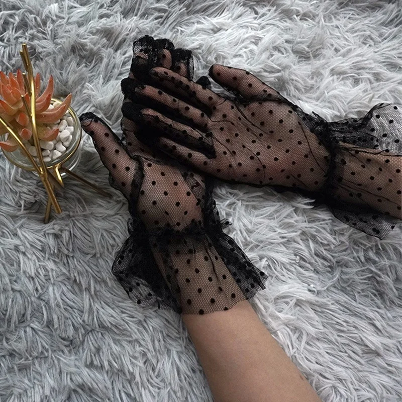 1PC Sexy Transparentes dot tlat čierna biela sieťová sieť s tylom rukavice letné tenké krátke rukavice klub Prom párty tanečné šaty rukavice