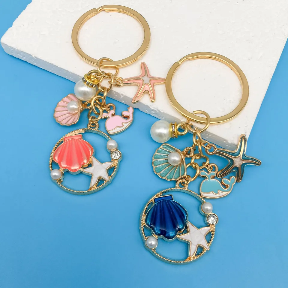 1pc Shell Starfish zliatina zliatiny smaltého kľúča prívesok Dievčatá pearl kľúče reťazec tvar veľryby kľúča prsteň oceán ornal ornament kľúča