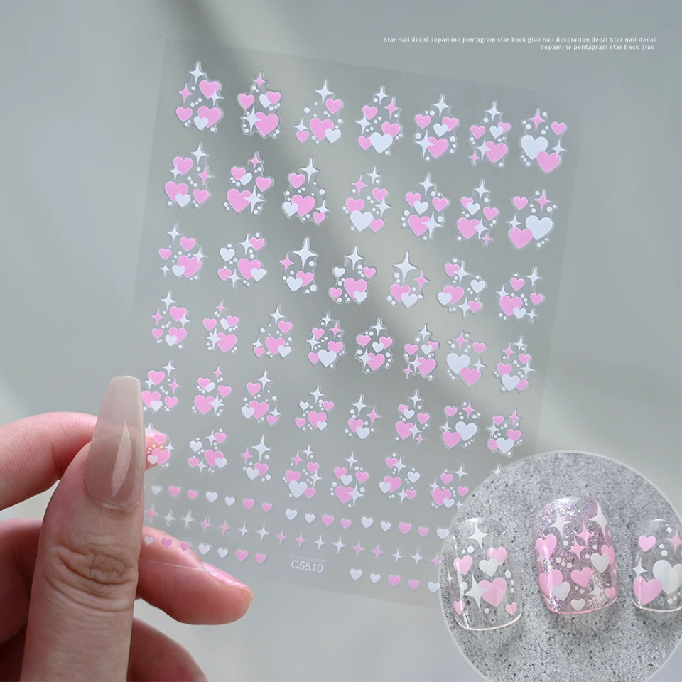 1pc Shiny Starlight Stars Heart Nail Art Stumpery 3D self-pasívny farebný hviezdny nálepky na nechty ružové modré hviezdy tipy na nechty