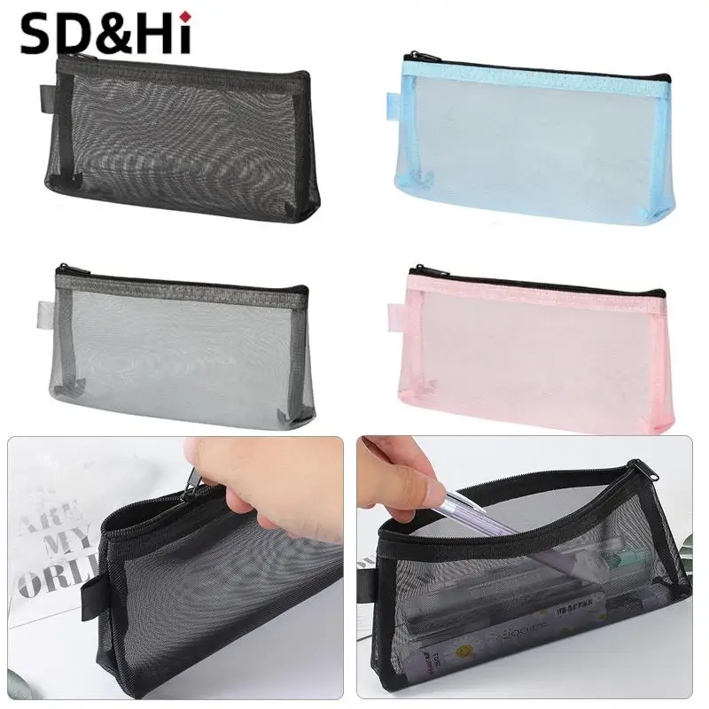 1PC Simple Transparent Prenosná sieťová ceruzka Case Case Pen Office Student Cencil Case School Supplies Pen Box Bill Storage Bag