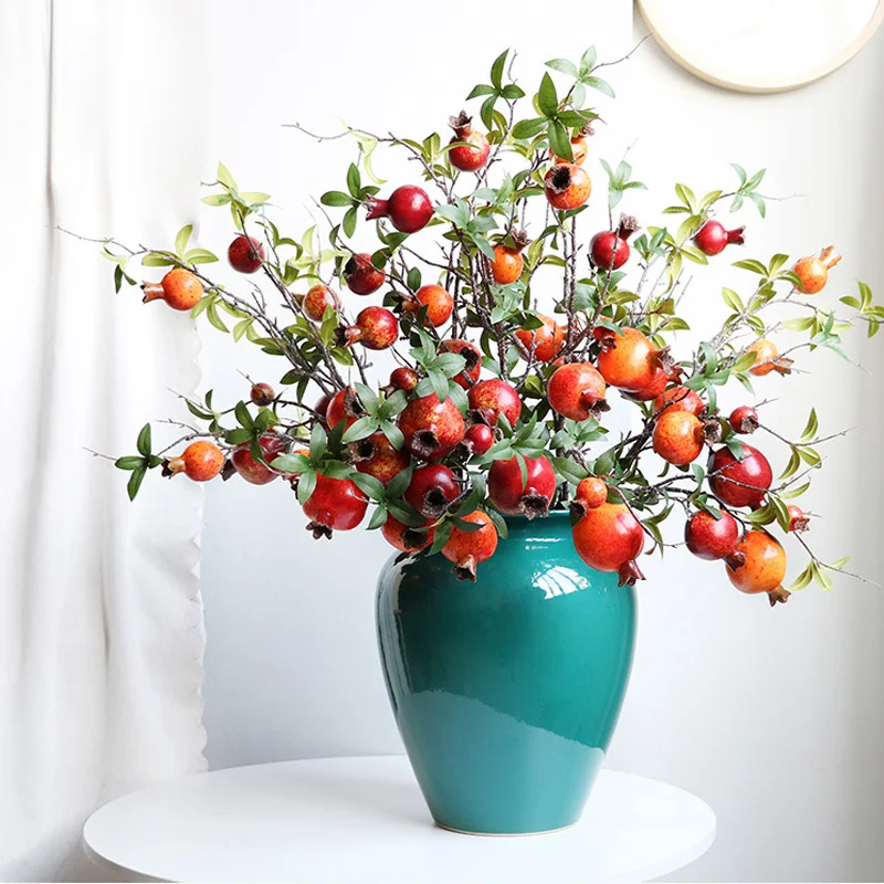 1PC Simulácia 6 hlavy Granátové ovocie Domov obývacia izba Dekorácia Nový rok Red Bonsai Desktop Decoration Artificial Flowers