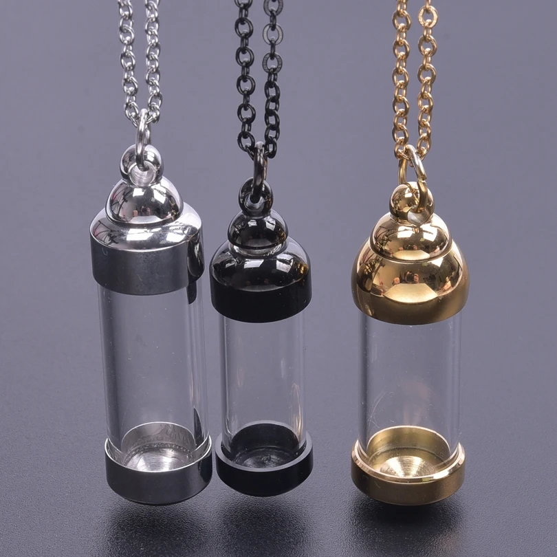 1pc sklenená kapsula Urn Urn Open Cap Pre náhrdelníky z nehrdzavejúcej ocele Šťastné želanie fľaše Parfumy Parfumy Men Collares šperky