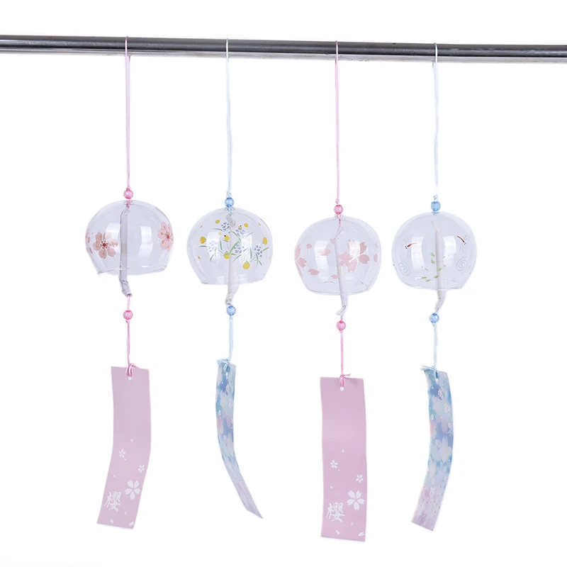 1pc sklenené vietor zvonkohry visiaci remeselný veterný zvonček dom decors sakura vzor