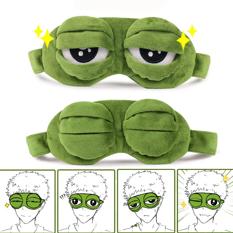 1pc smutná žaba spánková maska ​​Eyeshade Plush Eye Cover Travel Relax Darček Darček Záchvaty roztomilé záplaty karikatúra Sleeping Mask pre dieťa