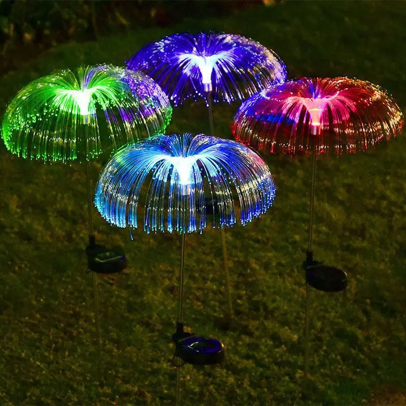 1pc solárne medúzy svetlo Zmena farby Solar Firework Light Light Outdoor Optické vlákno trávnaté lampa Krajina dekorácie záhradné svetlo