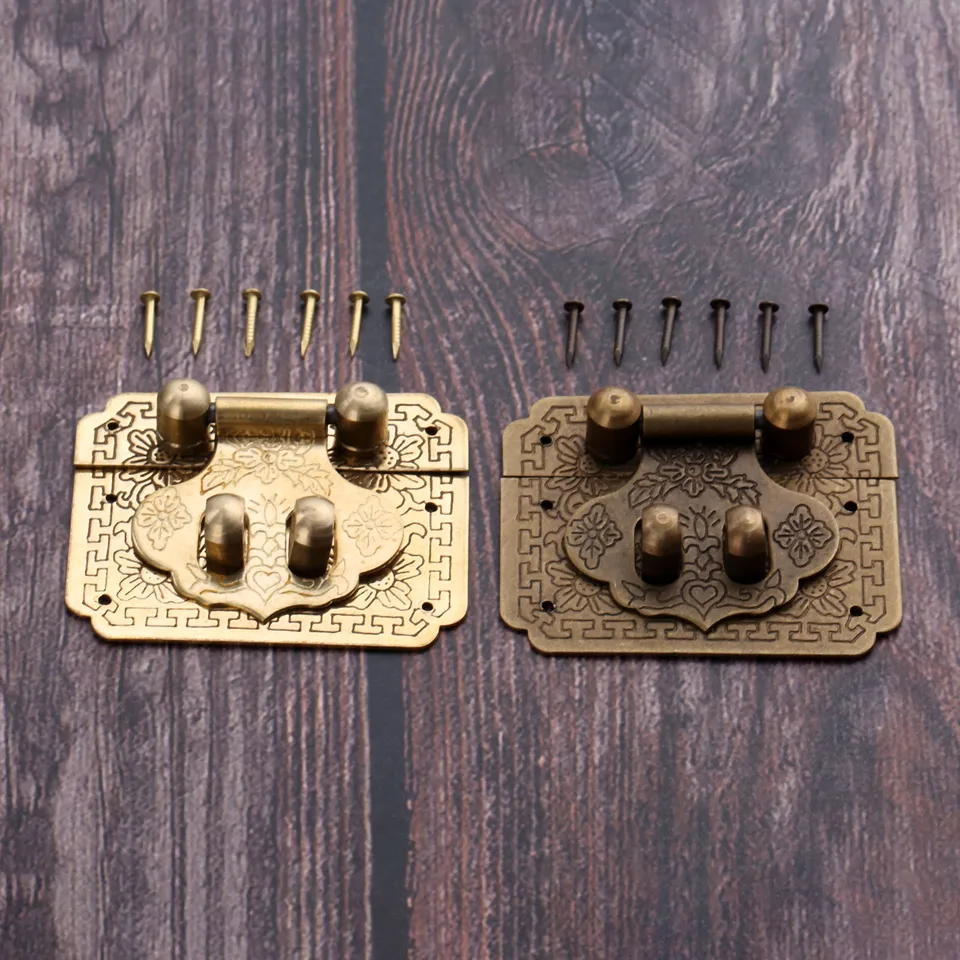 1pc starožitný bronzový mosadz dekoratívne drevené puzdro Hasp zatvorenie šperkov Box Lock Bunkle západky 50*40 mm