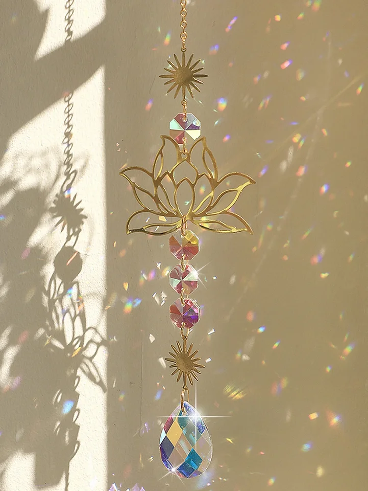 1PC Suncatcher Záhradné remeslá Zlatý lotos AB farebná voda kvapka prívesok krištáľová dekorácia