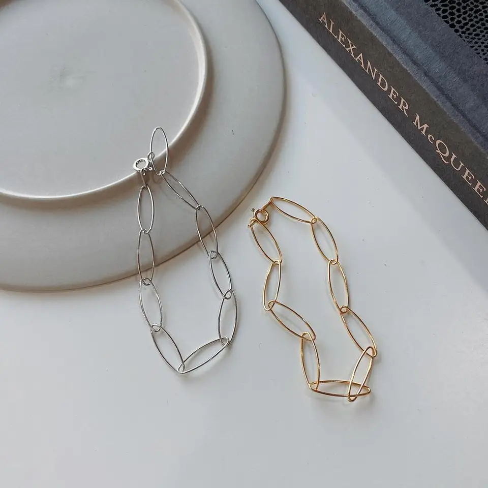 1pc tenký punk autentický čistý Silver925 White/Golds Open Oval Chian Náramok jemné šperky 15,5 cm+3cm C-A239