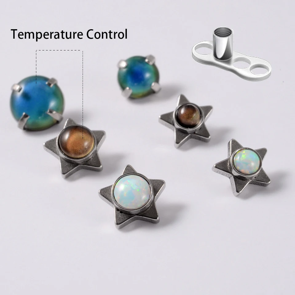 1pc teplota regulation Color Opal Star Dermálna kotva vrchný pohreb na nechty Piercing pokožka potápačský kruh mikro držia mikrogery šperky