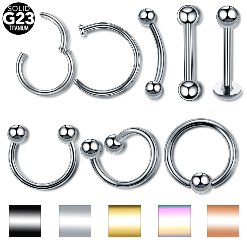1pc titánový oceľ čierny čierny bezšvový nosový obruč SEPTUM Clicker Piercings pier labret prsteň uší chrupavka Tragus sexy šperky