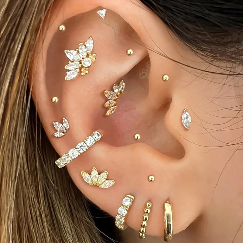 1PC Tragus Piercing Ear Stud pre ženy dievčatá Dievčatá kubická zirkónia koruna malá špirála prepichnutá zlatá farba uší doplnky darčeky