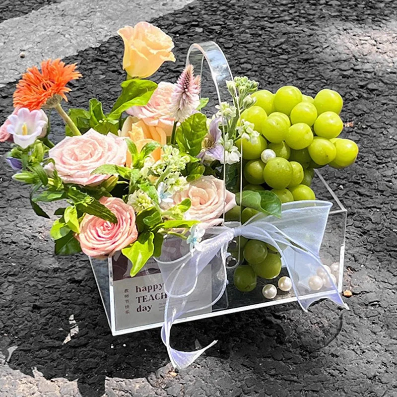 1PC Transparentné ručné ručné akrylové kvetinové boxy High End Bouquet Byquet Aranchment prenosné boxy kytica balenie kvetinové kvetinové košík