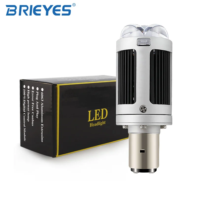 1PC Triple Projector Lens Motocykel LED žiarovky H4 HS1 BA20D S2 HIGH LOW BEAM 48WATTS 5000LM 6500K Biela biela ATV Secoter