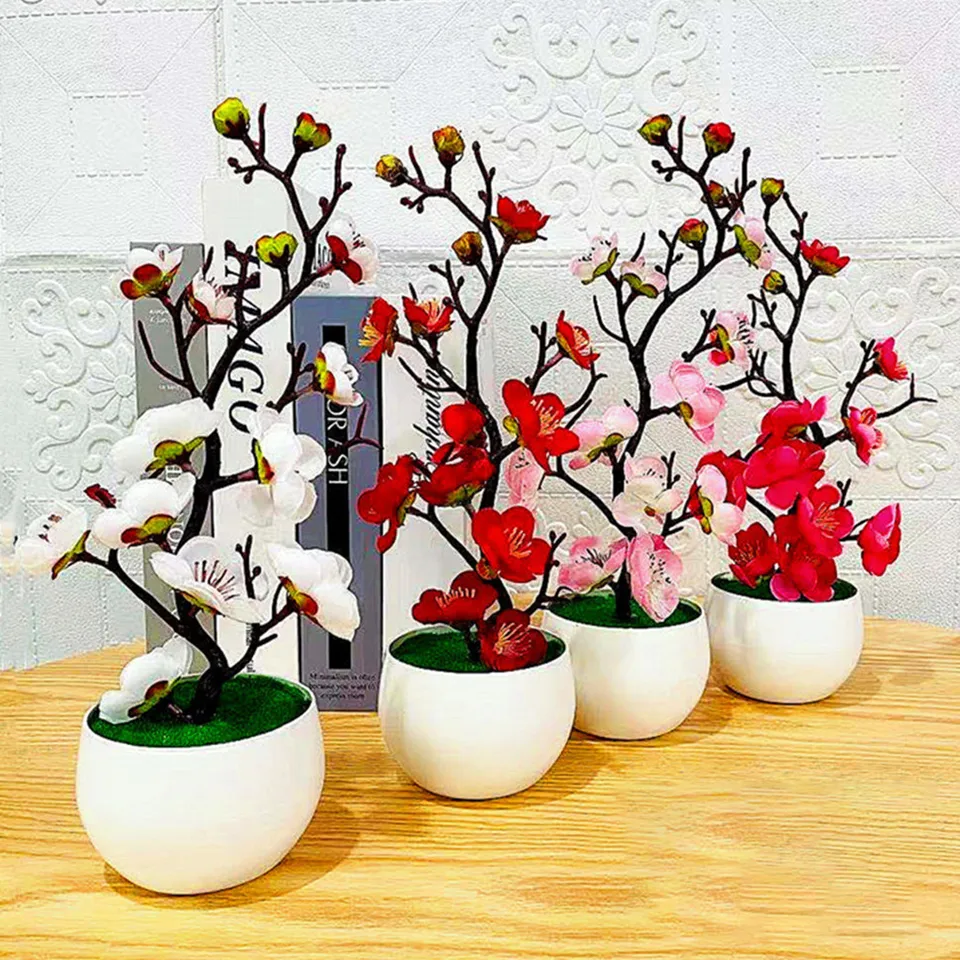 1pc umelé črepnínske rastliny Simulované slivky Blossom Plast bonsai Domáce dekorácie dekorácie záhradné dekorácie 30cmx11cm