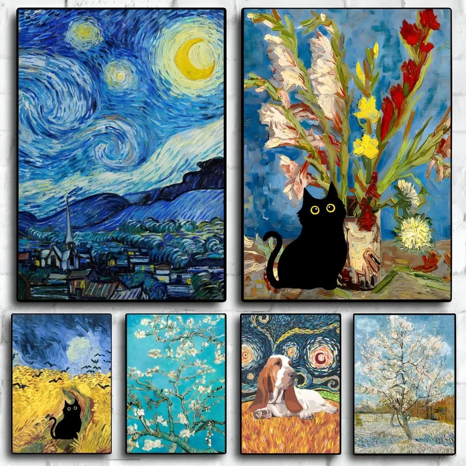 1PC Van Gogh's Painting plagát self-pasívny umenia vodotesná papierová nálepka kaviareň Bar izba na stenu dekorácie